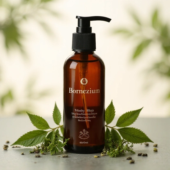 Bornezium Vitality Elixir bottle with natural ingredients